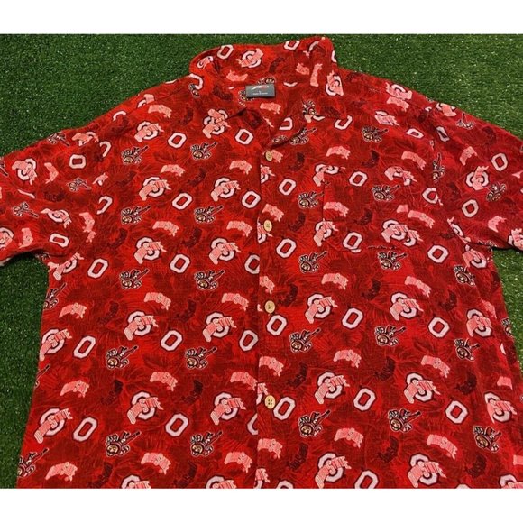 Vintage Ohio State Buckeyes shirt large all over print brutus Hawaiian mens red - Picture 3 of 6